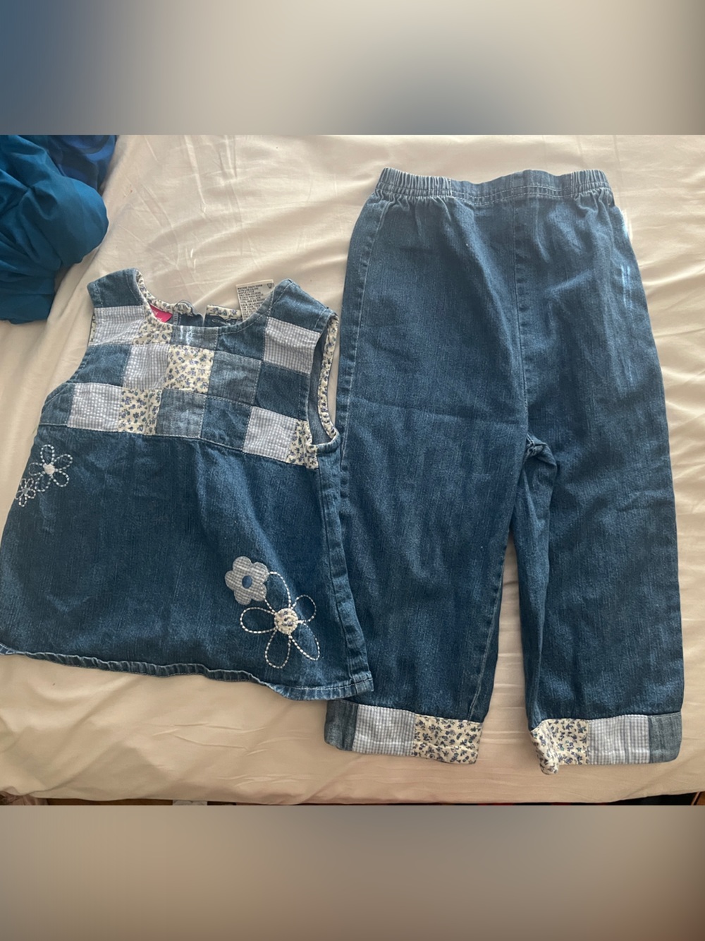 Kids Headquarters Blue Denim Patchwork Floral Girls Matching Set